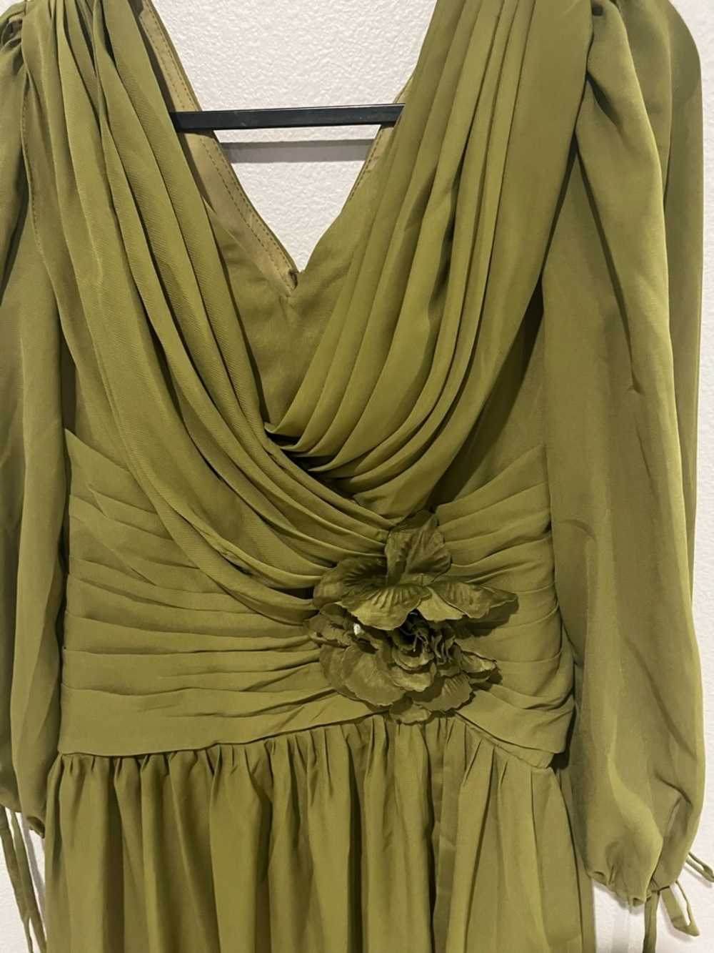 Elegant Chiffon Solid Color Long Slit Puff Sleeve Maxi Dress - Picture 12 of 14